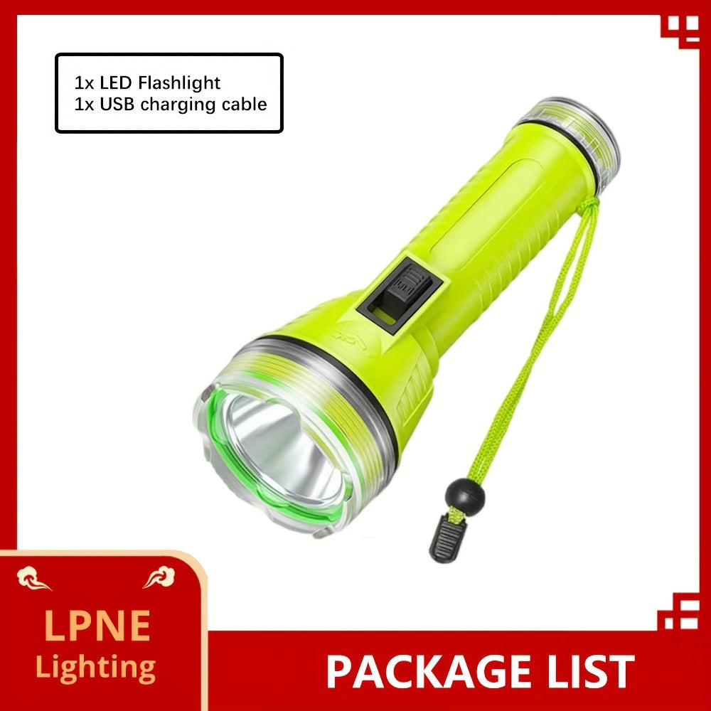 1Pc LED Diving Flashlight, Professional Underwater Torch, IPX8 Waterproof USB Rechargeable Diving Light, High Brightness Outdoor ABS Plastic Portable Flashlight, Ideal for Diving, Swimming, Hiking, Fishing