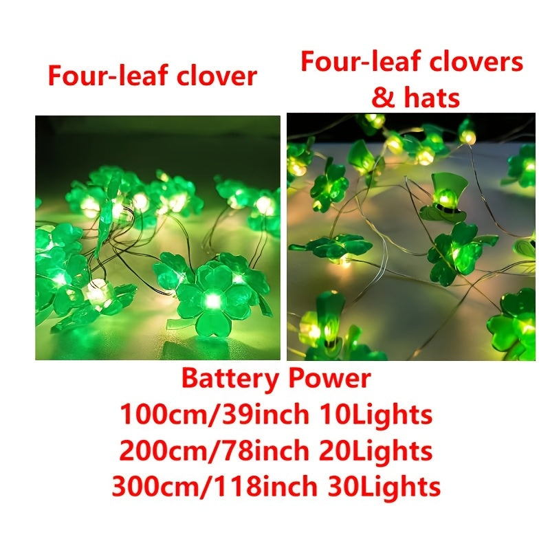 Luminarias四叶草帽子造型灯串电池供电LED灯串彩灯适合室内装饰节日氛围灯