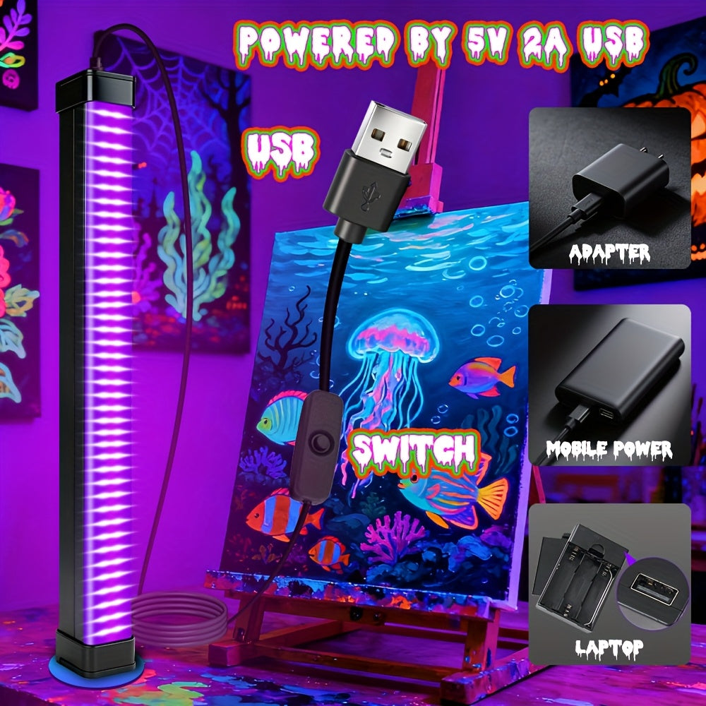 A blacklight tube, equipped with 80 LED beads, with a 39.4-inch power cord, with switch, 360-degree rotatable, very suitable for UV lighting for glow parties, body painting, and Halloween and Christmas celebrations