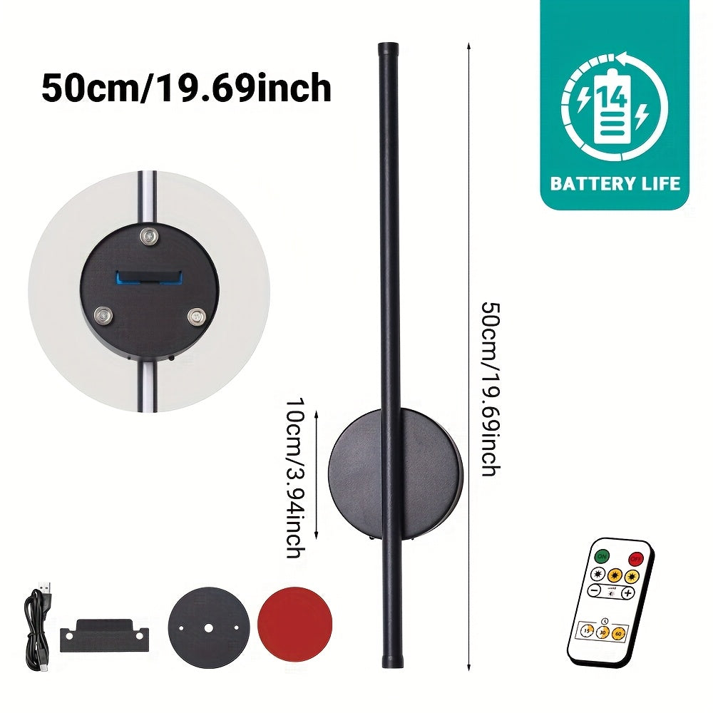 50cm Type-C Rechargeable Wall Light Black with Remote Control Dimmable, Adjustable Color Temperature, Timer Function, Drill-Free Magnetic Installation, Suitable for Bedroom, Study, Living Room, Stairwell