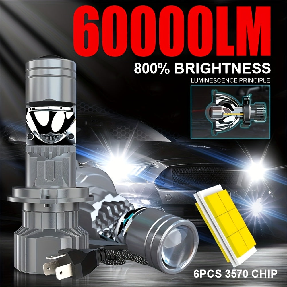 2PCS Vehicle LED H4/9003/HB2 LED Mini Projector Hi/Lo Beam Canbus Car Headlights Car Turbo LED Bulbs RHD LHD 12V 6500K