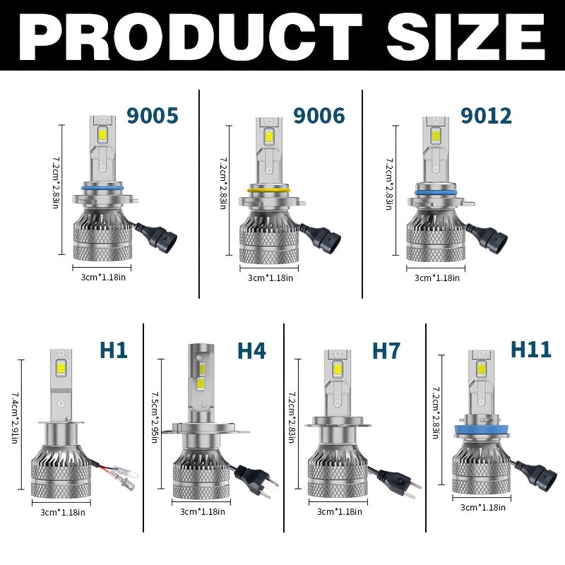 2-Pack H7 Car LED Headlights, Auto Parts, High/Low Beam Integrated, 30,000 Lumens, 360° Beam Angle, 500m Illumination Distance, CSP Chip, Universal 12V/24V, Compatible with H1, H4, H7, H11, HB3, 9005, HB4, 9006, HIR2, 9012-F135 Models