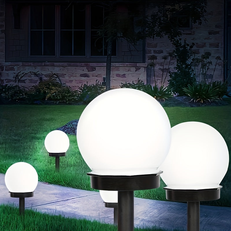 Solar White Ball Lawn Light Landscape Spotlight, White LED Outdoor Globe Courtyard Light, Perfect for Garden, Lawn, Pathway, Walkway Decoration, Solar Globe Light, Street Light, Floor Lamp, Perfect for Festival Party Decorative Light 6pcs