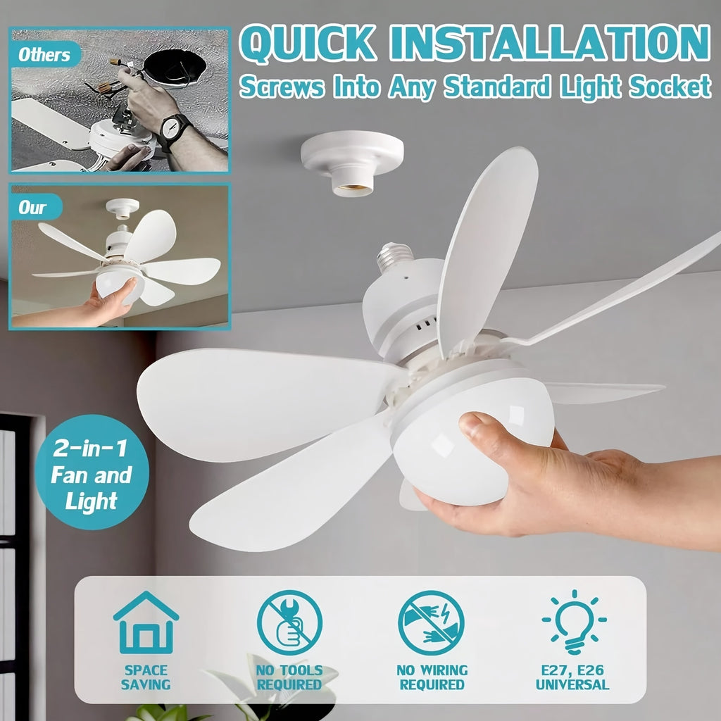 High Power E27 Base Ceiling Fan 30W with Dimmable LED Light, Silent Motor Remote Control Fan Light, E27 Extended Base, 3 Speed & Color Temperature Adjustment, Energy Saving Easy Installation for Living Room Bedroom