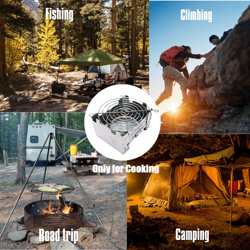 Mini Folding Camping Stove Set (5-Piece) - Includes Windscreen & Fuel Tray, Compact & Portable, Suitable for Wood/Charcoal, Ideal for Hiking, Camping & Emergency Survival Kits