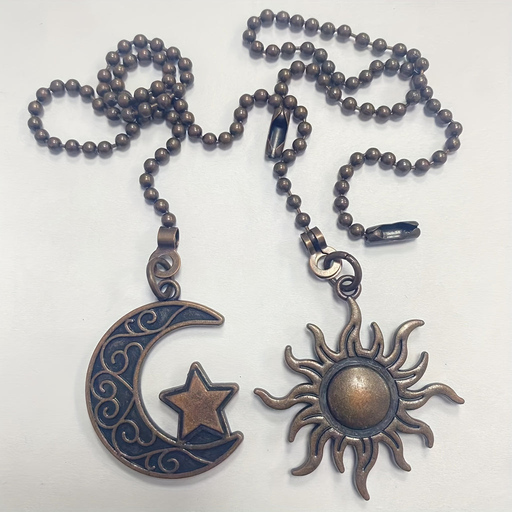 2-Piece Sun & Moon Themed Lighting Accessories: Ceiling Fan Downrod, Fan Light Pull Chain, Switch, Table Lamp Switch, Handle, Zipper Pull. No Electricity, No Battery, No Wireless Connection Required