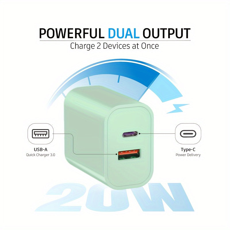 for iPhone 14 13 Foldable Dual Port Fast Charger, 2pcs 20W Charger Block with 4pcs 6ft Lightning Cable for iPhone 14 13 12 11 Pro Max/iPad/EarPodsf