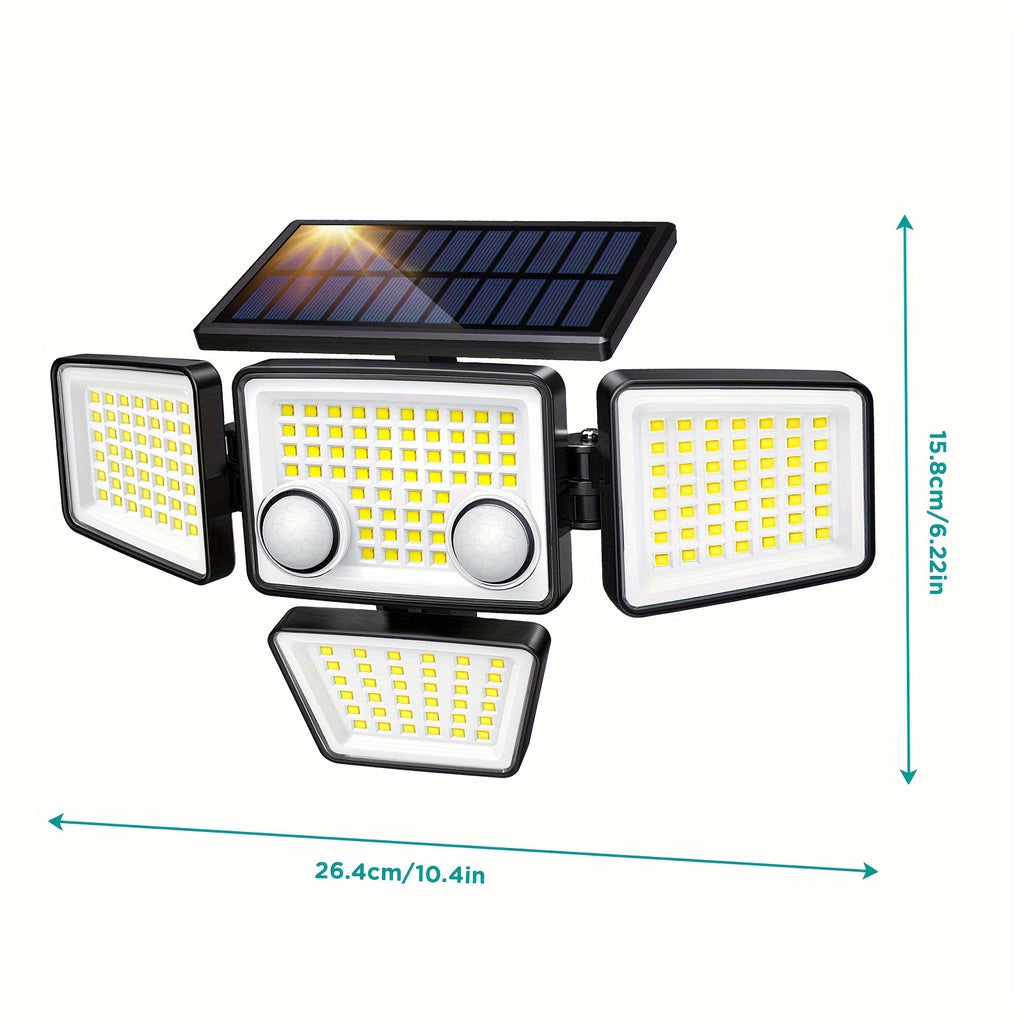 [(1/2-Piece) Solar Outdoor Light] - 3000LM 188 LED 4-Head Sensor Light, IP65 Waterproof, Solar Flood Security Light, Suitable for Backyard, Patio, Garden