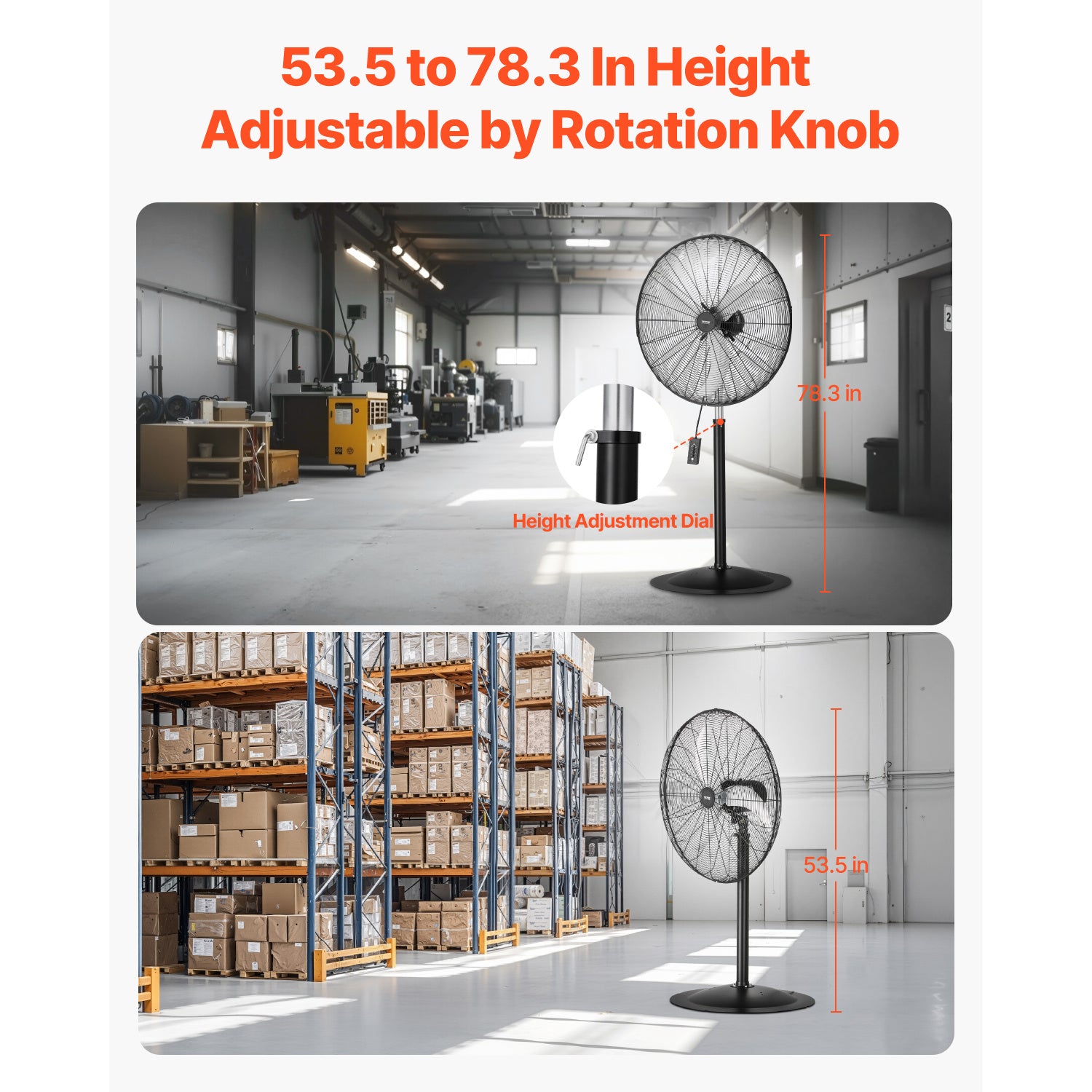 VEVOR 20 Inch Industrial Pedestal Fan, 3-Speed Oscillating Fan with Adjustable Height, 18/20/30 Inch Optional