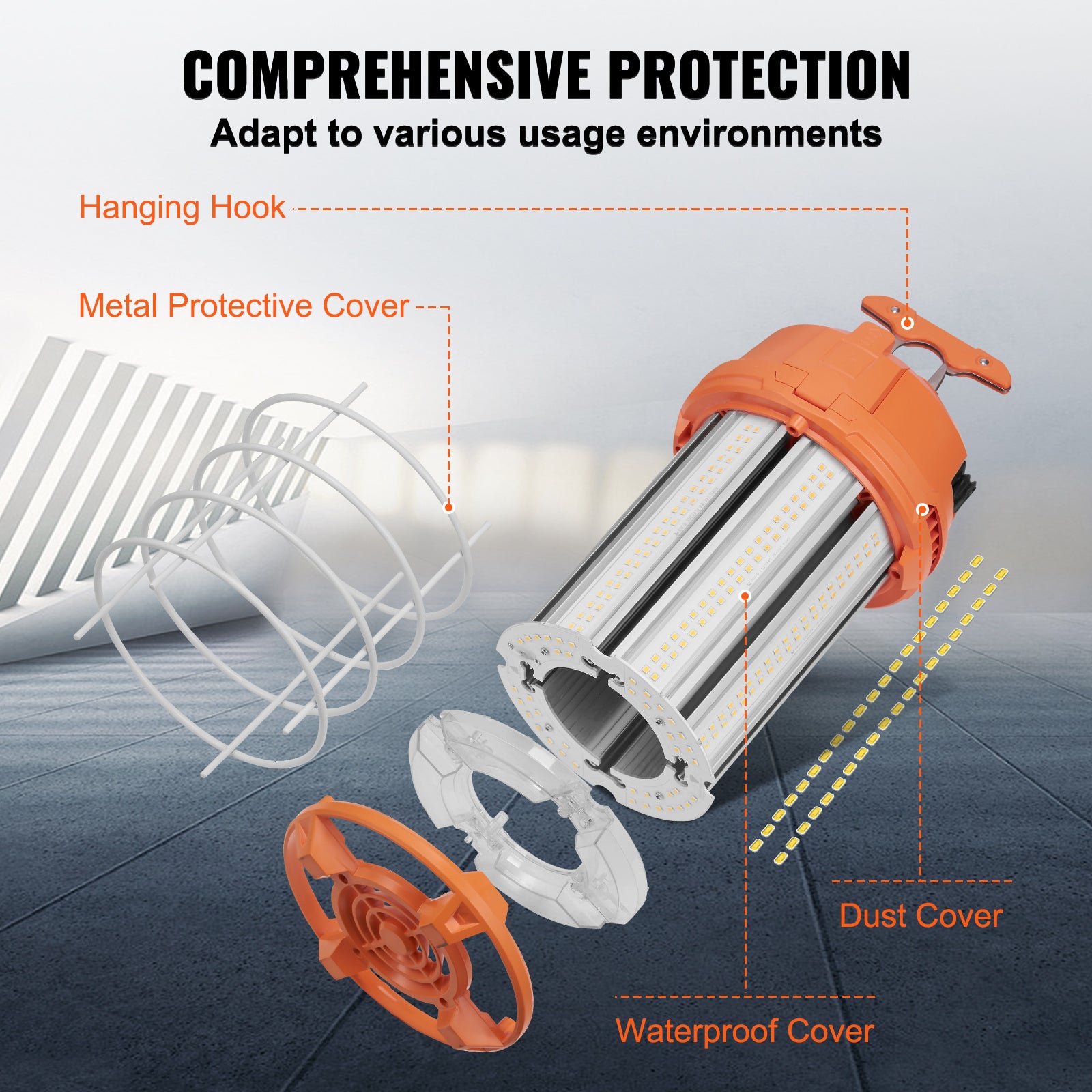 VEVOR LED Temporary Work Light, 150W, 20000lm Construction Light, 5000K Portable Ultra-Bright Waterproof Daisy Chain Up to 6 Lights, Hanging Job Site Light Indoor and Outdoor Lighting