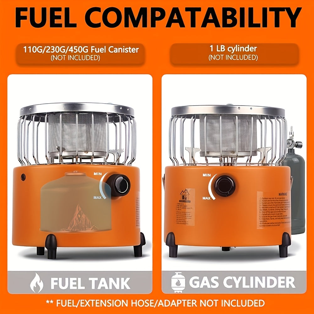 9000 BTU Adjustable Propane Heater Stove - 2-in-1 Indoor/Outdoor Portable Gas Stove, Ideal for Camping, Cooking & Emergency Preparedness, Compact 10.7 x 7 Inch Design, Orange & Blue, Adjustable Flame Control, Durable Stainless Steel Construction
