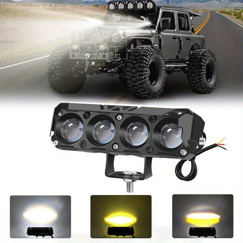 2pcs, 4-LED Mini Motorcycle Searchlight Car Headlight White Yellow High Brightness Light Bar, Suitable for Electric Motorcycles, Cars, Boat Auxiliary Lights