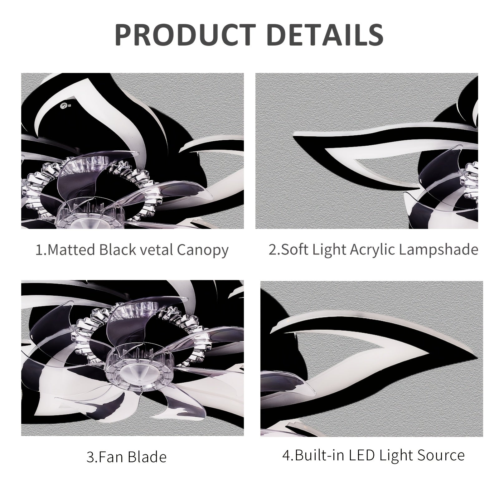 Low-Profile LED Ceiling Fan with Light, Remote Control, 3 Color Temperatures, 6-Speed Adjustable Pure Copper DC Motor, Base with Heat Dissipation Holes. 27-Inch Recessed Floral Modern Ceiling Fan Light, Suitable for Living Room, Bedroom, Kitchen.
