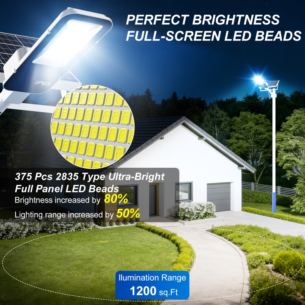 1pc Solar Outdoor Super Bright Street Light Courtyard Light, IP65 Outdoor Waterproof, 6500K White Light, with Remote Control, Light Control Smart Switch, with 6000mAh Large Capacity Battery, Dusk to Dawn, Perfect for Garden, Street, Pathway