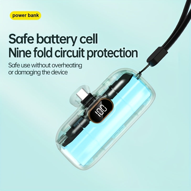 WINSWAY 迷你行動電源 5000mAh, 15W PD USB C 手機充電器, LCD 螢幕電量顯示, 適用於 Iphone 16/15/15 Plus/15 Pro/15 Pro Max/Android/Samsung/Moto/Lg, 聖誕禮物首選