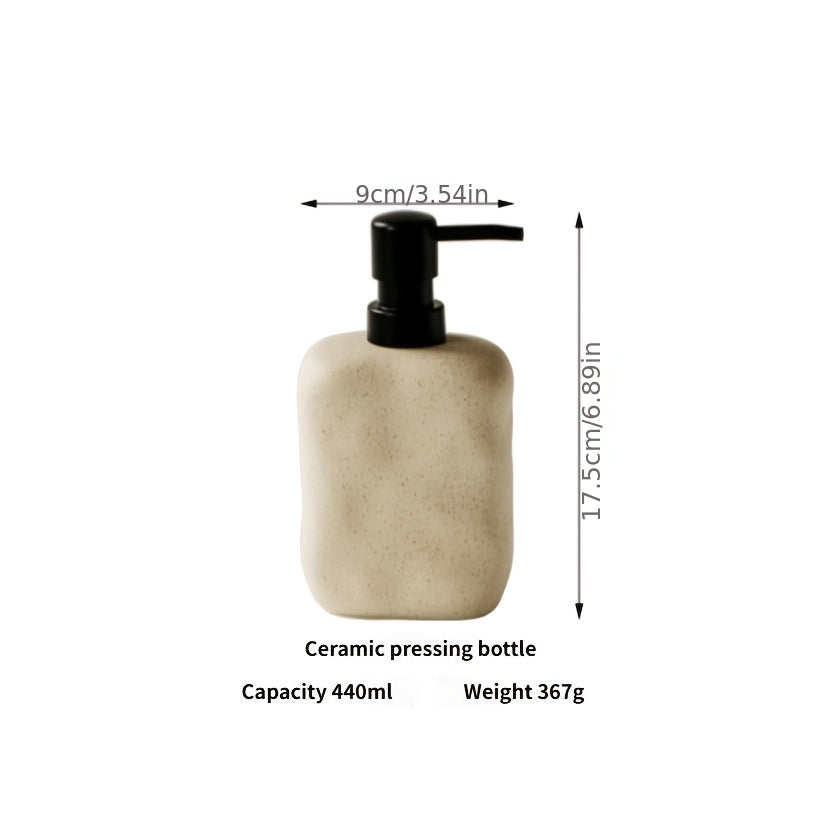 Wabi-Sabi Ceramic Refillable Bottle - Minimalist High-End Japanese Bathroom Bottle, Sand Color, for Hand Soap, Shampoo, Lotion, etc. Aesthetic & Practical Gift for Christmas for Lover & Friend – Elevate Your Space & Lifestyle