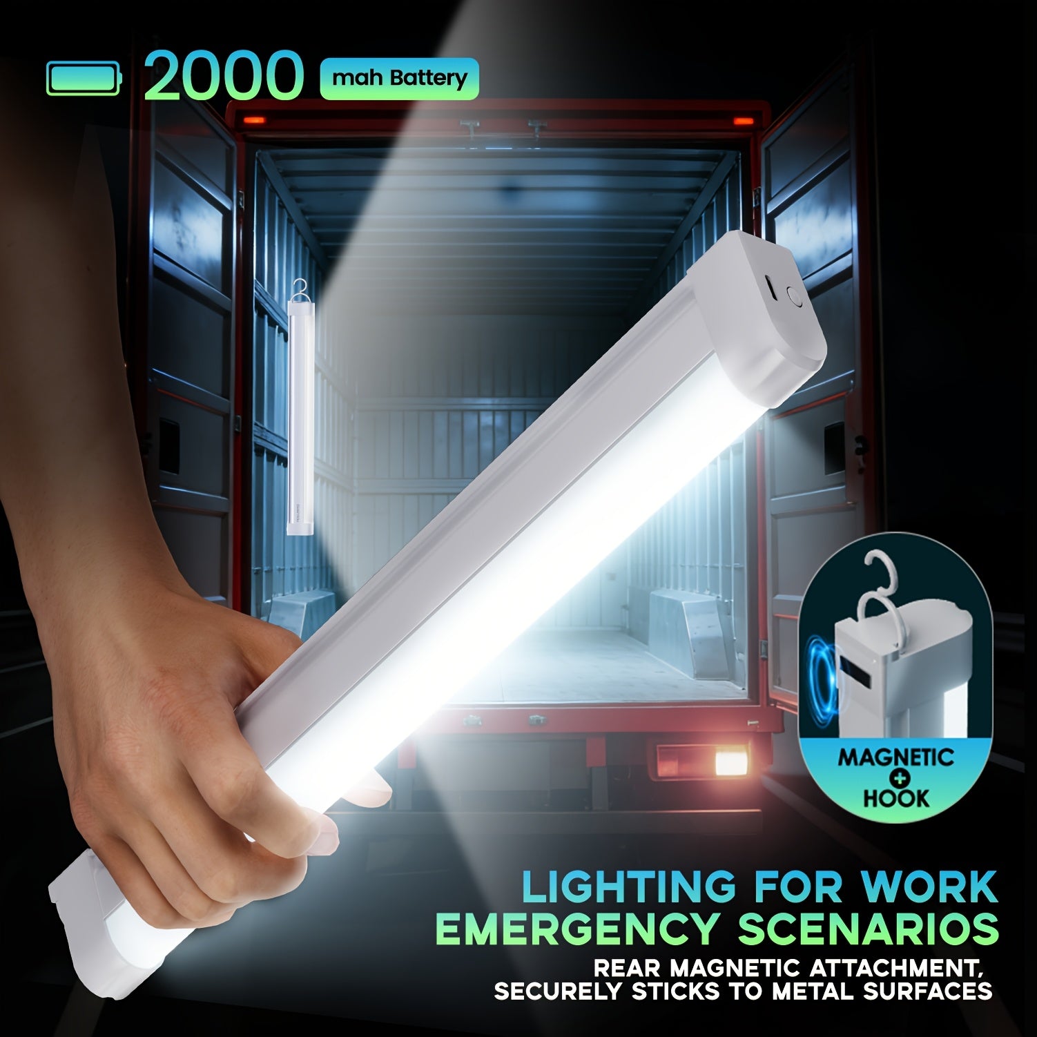 Portable LED emergency tube light (with hook), supports USB charging and multiple dimming modes, can be hung or handheld, suitable for power outage emergencies, camping, night repairs, dormitory lighting