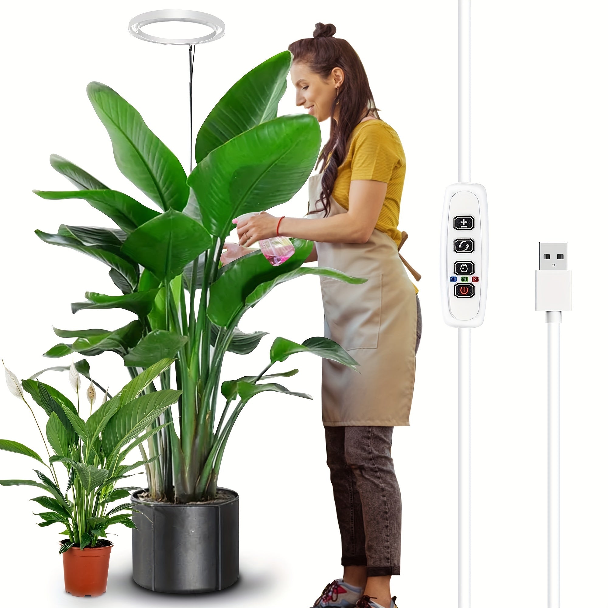 IGROWSLA 72 LED Full Spectrum Indoor Plant Grow Light, Dimmable Brightness, 3/9/12H Timer, Height 11.81-62.99 Inches, Suitable for Large Potted Plants, Painted Surface, USB Powered, No Battery Included