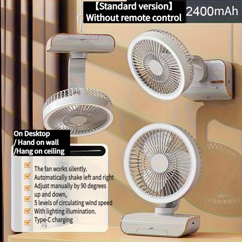Multifunctional 3-in-1 Fan, Desktop Table Wall Mount Combo Fan, Built-in 2400mAh Battery, USB Rechargeable, Lightweight Portable Design for Home, Office and Dormitory