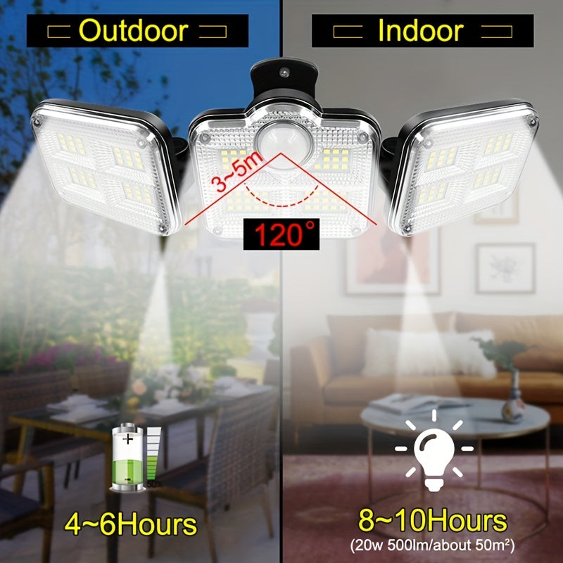 1-Piece 20W Ultra-Bright Solar Wall Light, 122 LED IP65 Outdoor Indoor Solar Garden Light, Adjustable Lamp Head with Wide Lighting Angle