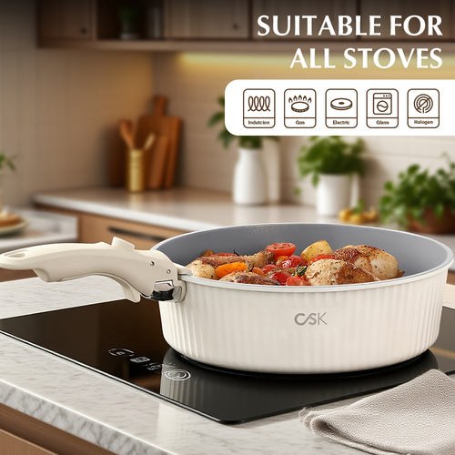 17-Piece Cookware Set with Removable Handle Non-Stick Pots – Non-Stick Kitchen Cookware Set with Detachable Handle – Induction Cooktop Compatible for Camping – Oven & Dishwasher Safe