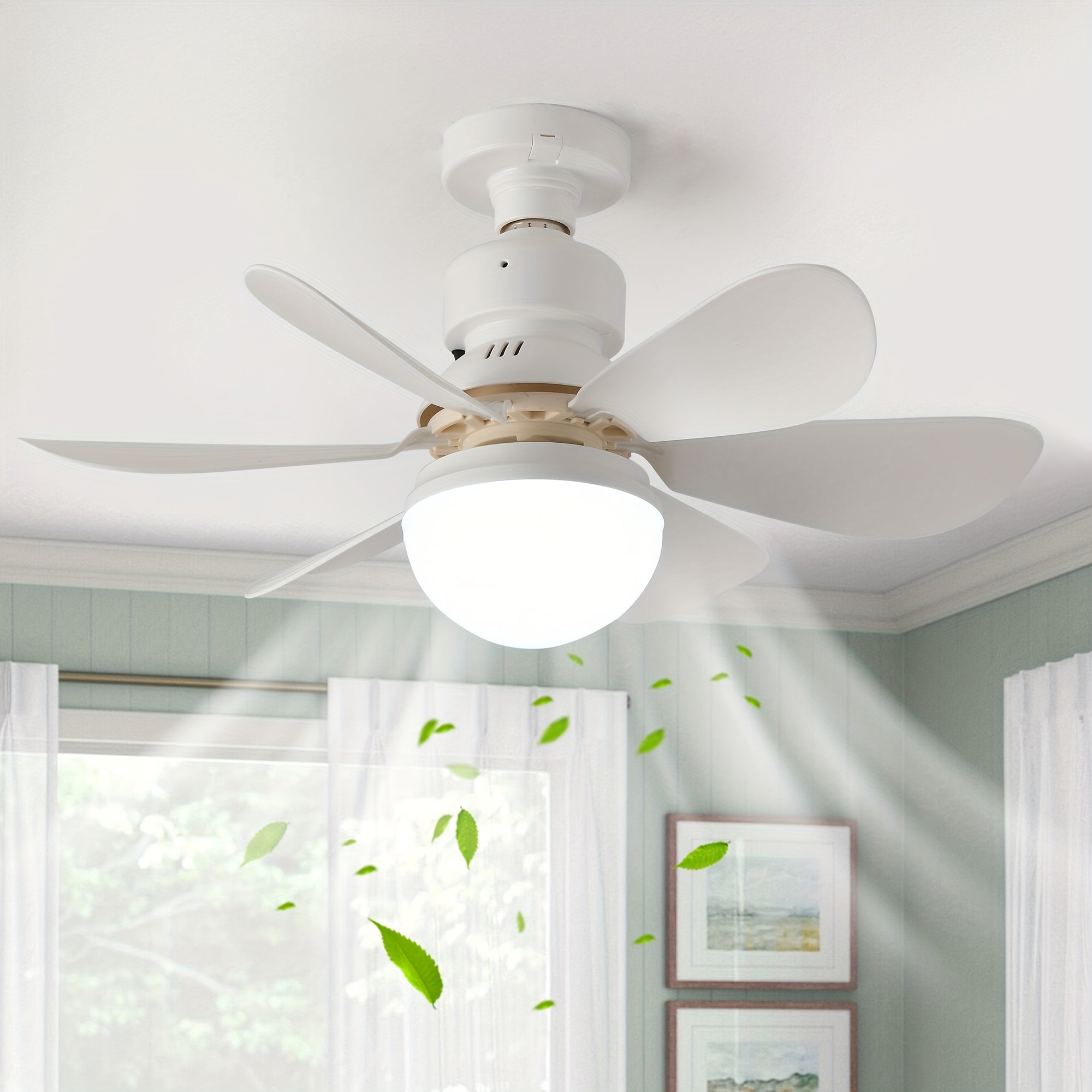 Wall Mounted Fan Light, Foldable Ceiling Fan with Light and Remote, Dimmable 4-Speed Silent Fan, Easy Install LED Bulb Ceiling Fan Replacement, 3000K-6500K Indoor Outdoor Use