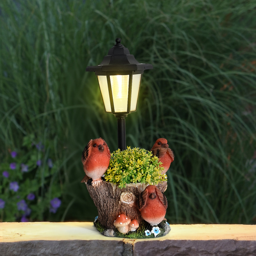 Multi-Functional Courtyard Resin Bird Flower Pot Outdoor Statue Solar Light, Garden Path Villa Landscaping Home Decorative Light, Balcony Corridor Ambient Night Light, Red Resin Bird Sculpture Light, Suitable Christmas Gift for Friends