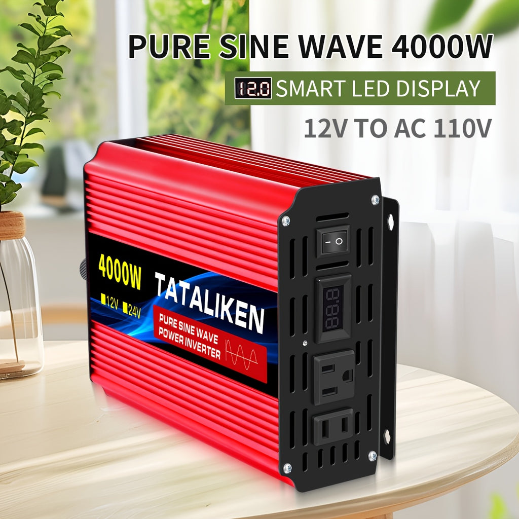 便携式4000W/5000W（峰值）纯正弦波电源逆变器带LED显示屏 12V直流转110V交流60Hz 适用于汽车、房车、卡车、露营 美国插头