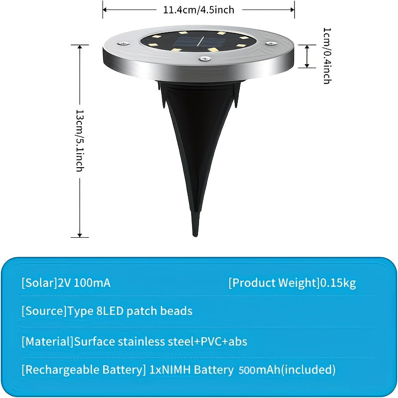 8/12-Piece Outdoor Solar Ground Light, 8-LED Solar Landscape Courtyard Light, IP44 Rating, Suitable for Path, Courtyard, Lawn and Driveway, White
