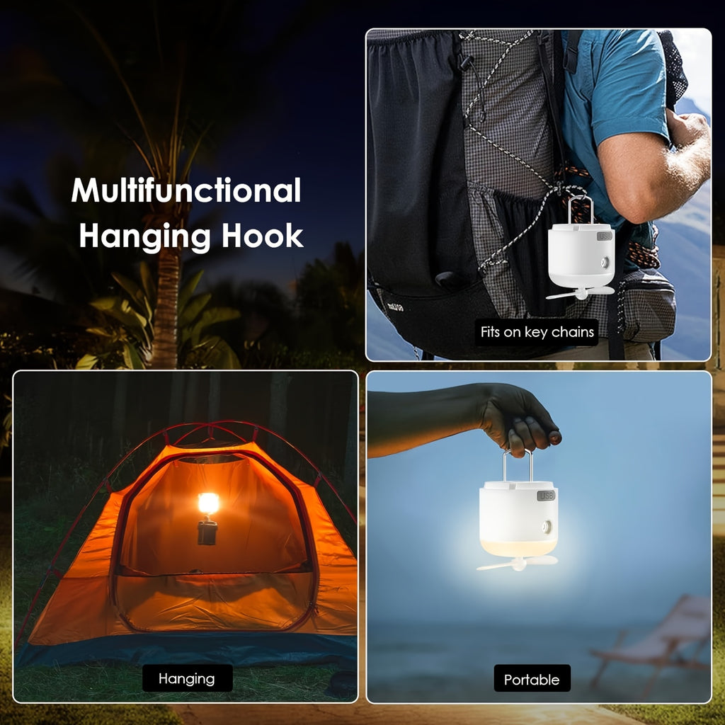 Portable Camping Fan with Night Light, Rechargeable Battery, Detachable Blades, Dual Function Mini Camping Light & Fan, Ideal for Outdoor Camping, Tent and Canopy Use