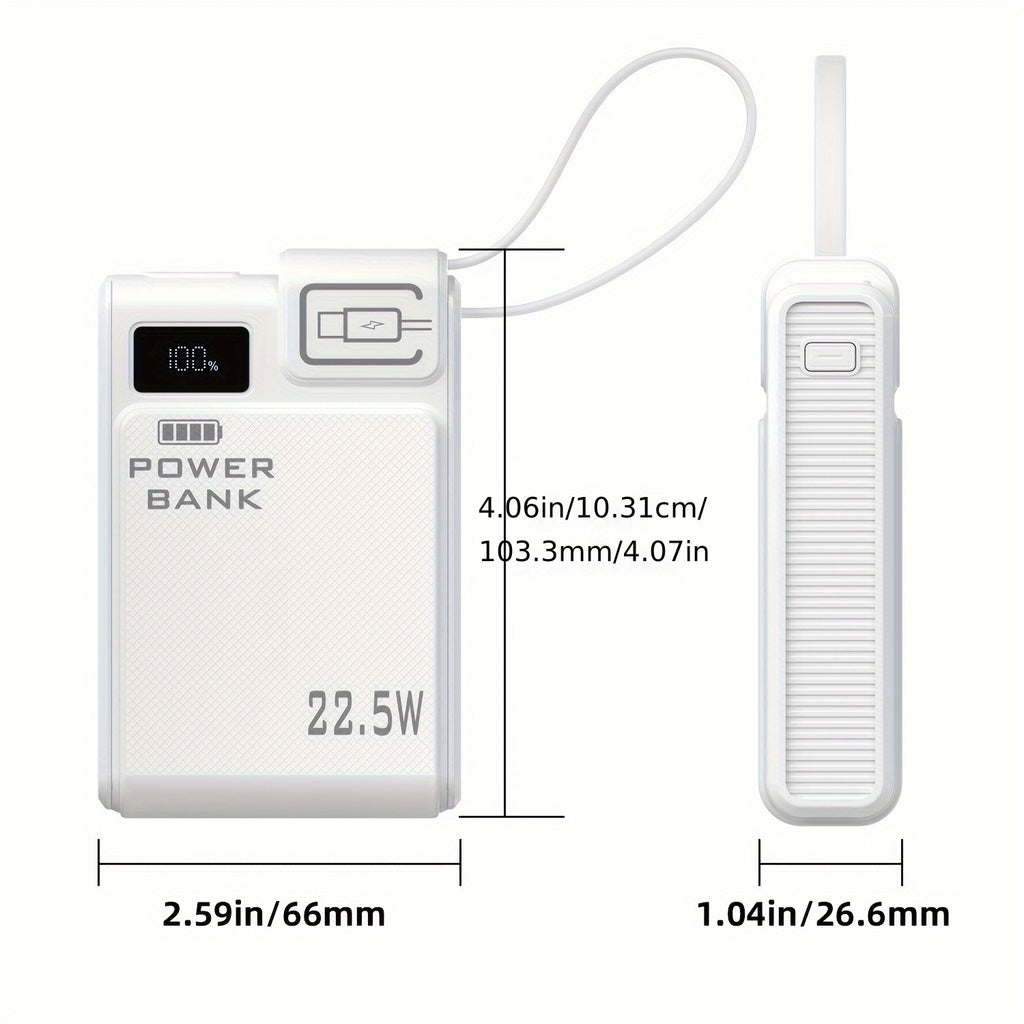 TQQDCI行動式充電寶10000mAh大容量手機充電器，支援PD-C22.5W雙向快充，內建Type-C快充線，適用於iPhone系列及三星系列手機，返校季必備，節日好禮，復活節贈禮