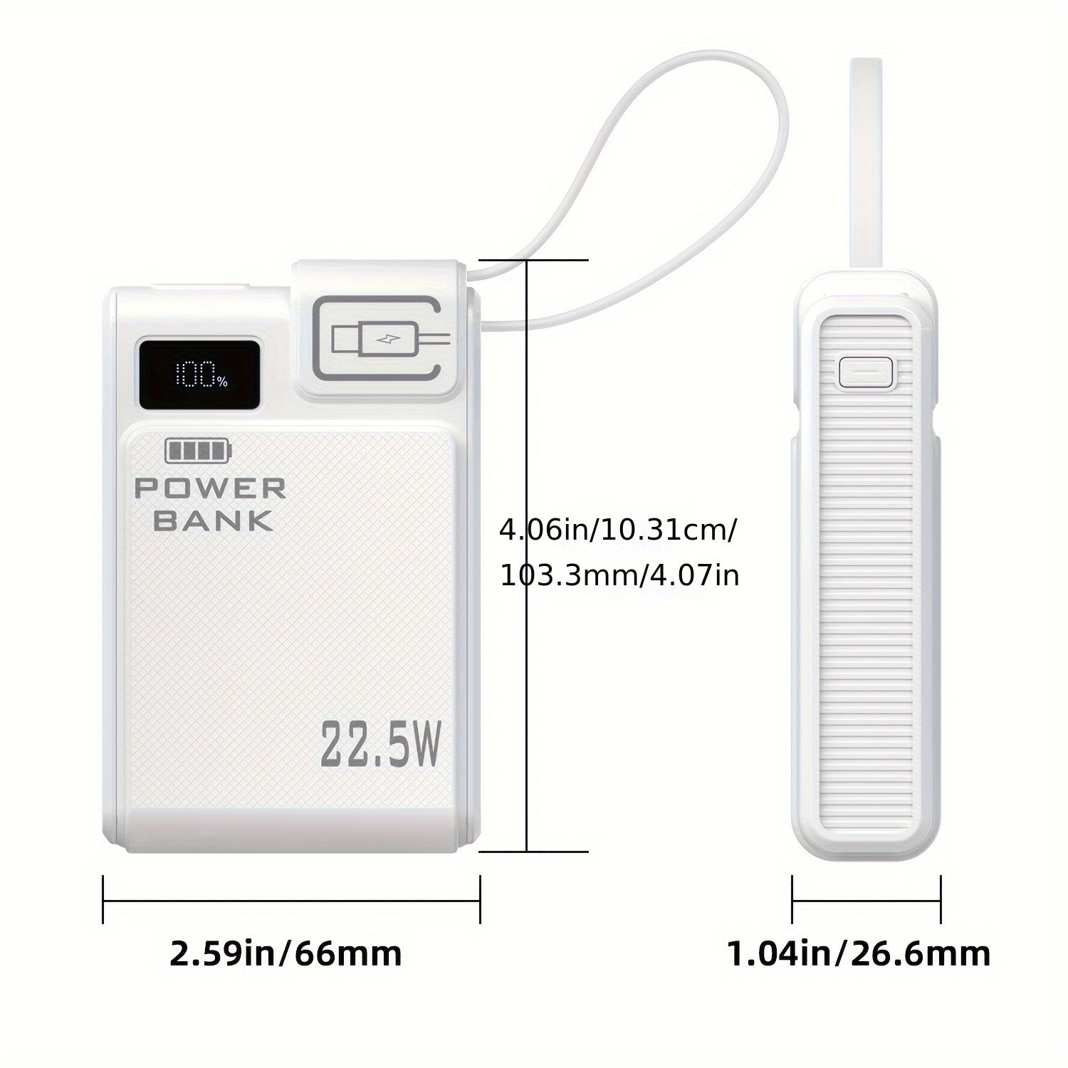 TQQDCI行動式充電寶10000mAh大容量手機充電器，支援PD-C22.5W雙向快充，內建Type-C快充線，適用於iPhone系列及三星系列手機，返校季必備，節日好禮，復活節贈禮