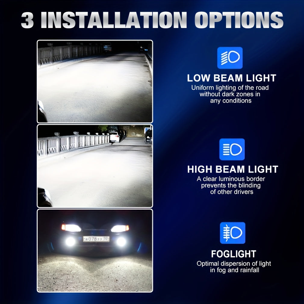 2-Pack H7 Car LED Headlights 50W 15000 Lumens 6000K Fog Light for Car High/Low Beam 1:1 Design