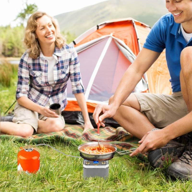 12000W Portable Camping Stove with Cassette Adapter, Windproof Outdoor Backpacking Stove with Storage Case & Igniter, Ideal for Hiking, Camping, Picnic, Backpacking