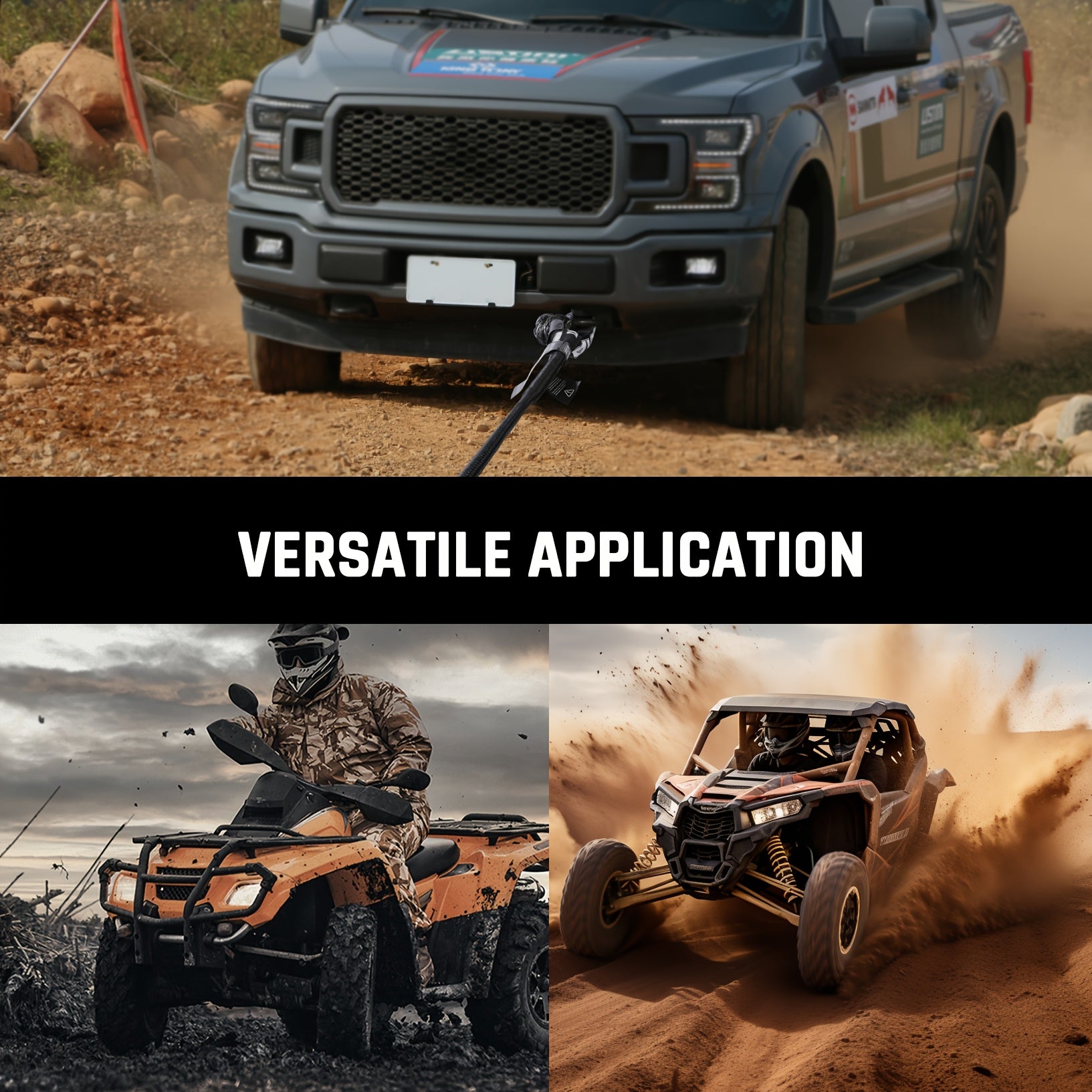 Tow Rope Kit, UHMWPE Synthetic Rope, Extended Recovery Strap, 31,200 lb Capacity, for Off-Road Vehicles 4WD, ATV, UTV, SUV, Includes Soft Shackle