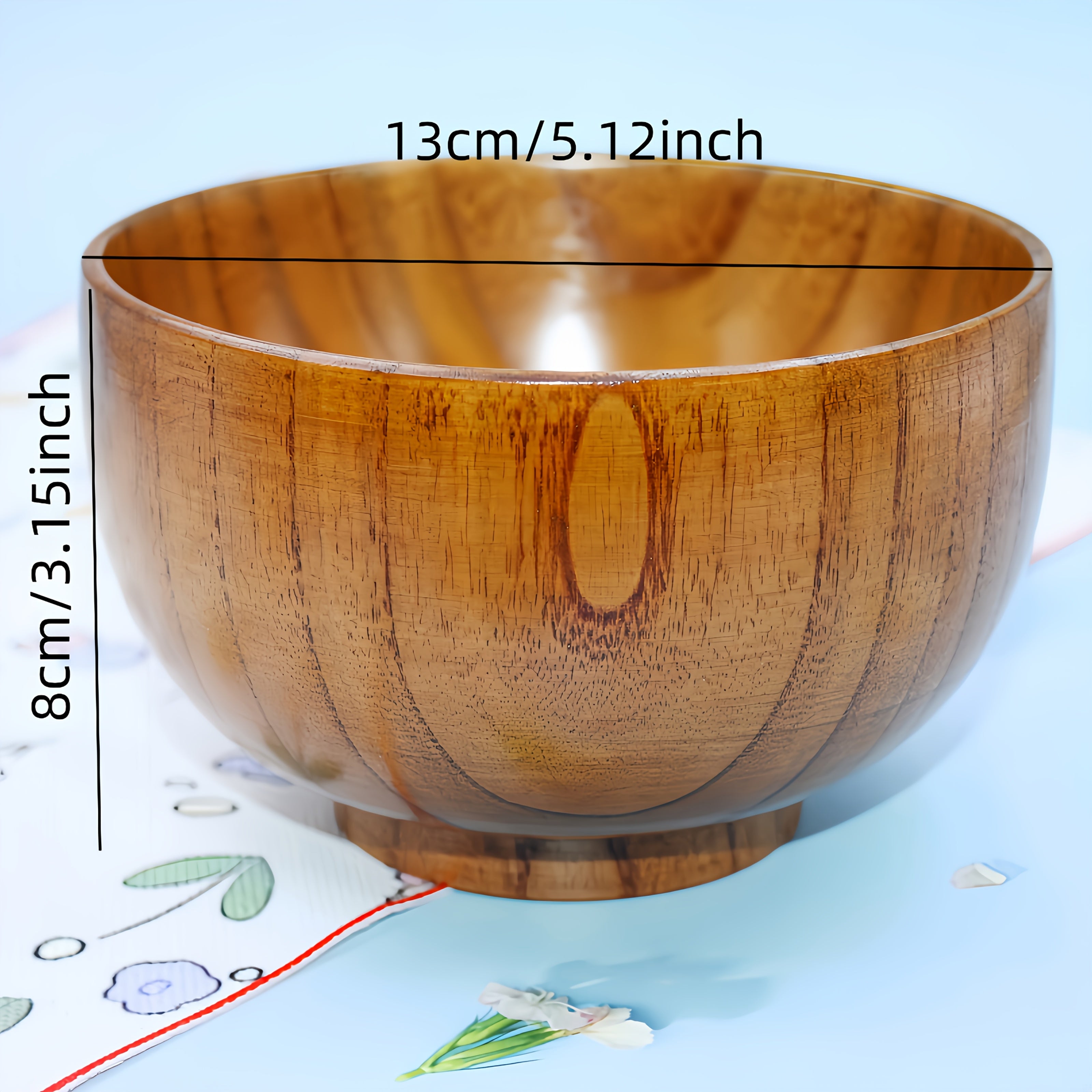 Japanese Vintage Solid Wood Bowl – Anti-Scald Protection for Home Use, Travel & Takeout Camping Drop-Proof Bowl, Kitchen Utensil – Rice Bowl, Noodle Bowl, Soup Bowl, Salad Bowl, Fruit Bowl, Jam Wooden Bowl