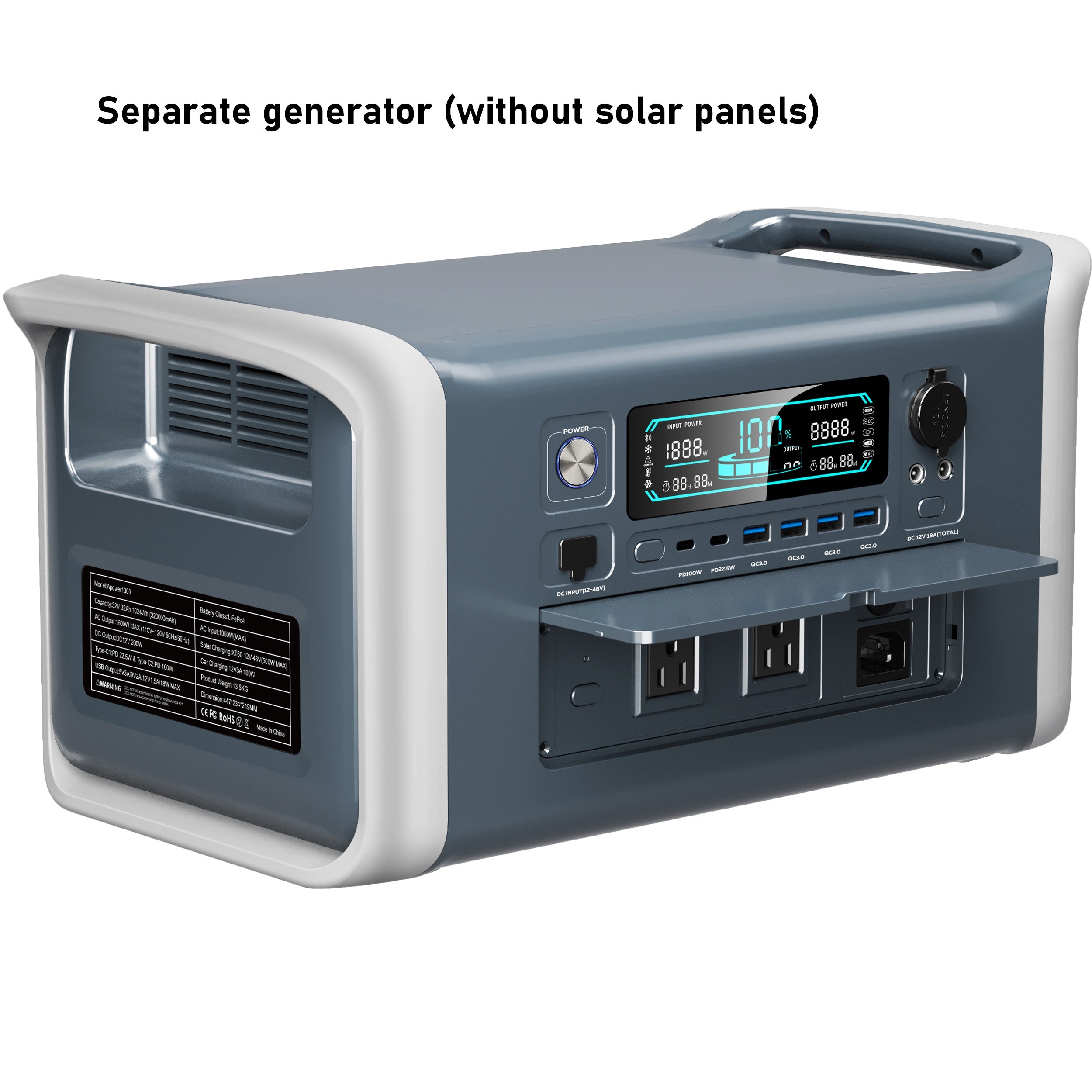 1024Wh LiFePO4 電池 UPS 便攜式電源站 太陽能發電機/100W 太陽能板，停電預防，備用電池行動電源，具備 AC 110V DC USB USB-C 輸出和 LED 燈，戶外露營旅行 RV 旅行居家節慶聖誕禮物
