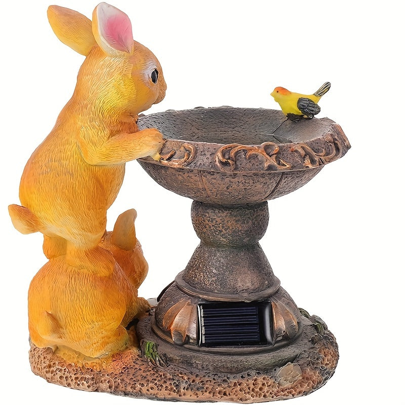Outdoor Solar Light Creative Double Rabbit Drinking Water Ornament Resin Craft Garden Courtyard Light Balcony Animal Decoration Suitable for Porch, Courtyard and Gardening Decoration, Ideal Gift for Women and Grandmothers