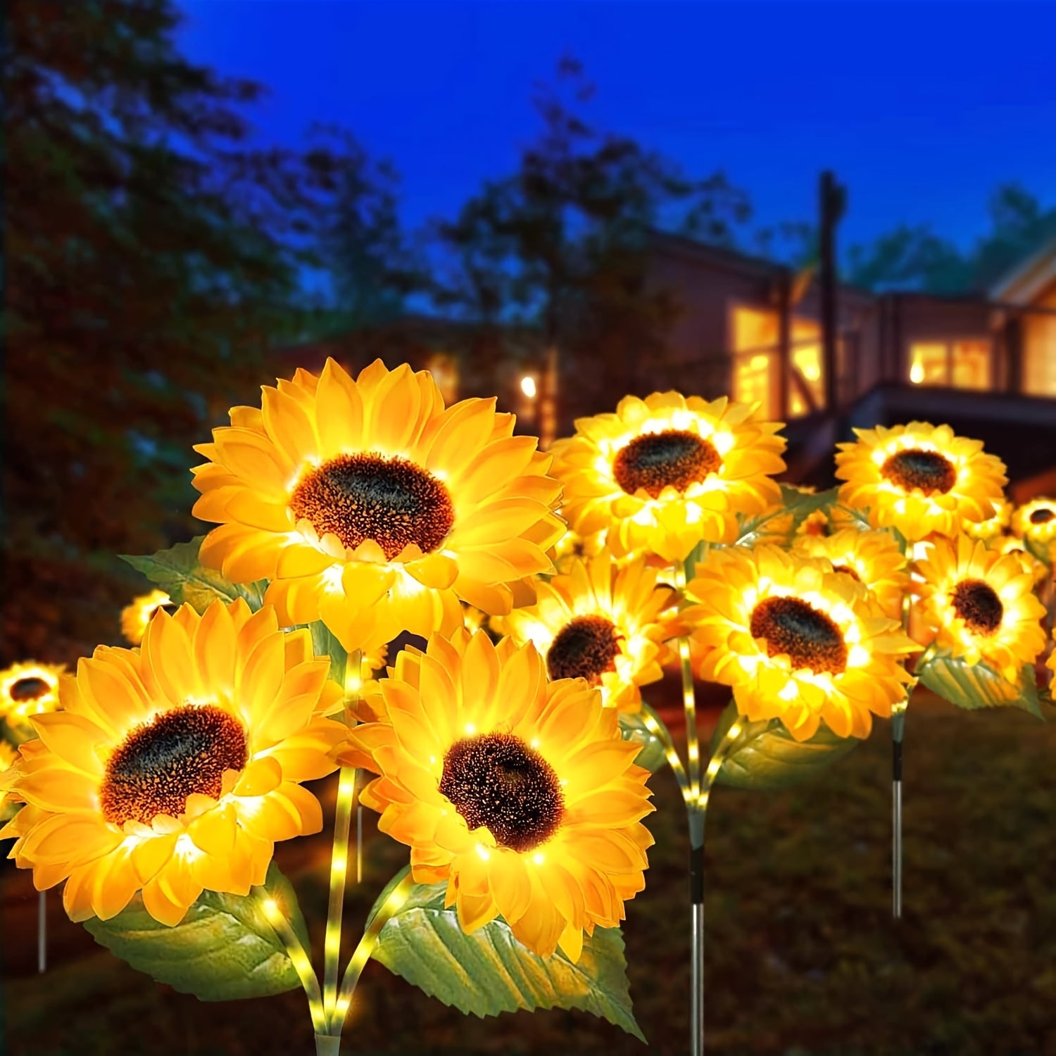 Upgraded 3-Piece Solar Garden Light Set, Includes 9 Sunflower Lights, IP65 Waterproof Outdoor Artificial Flower Solar Light Courtyard Decoration, Automatic On/Off Solar Decorative Light Suitable for Lawn, Courtyard, Porch, Flower Bed
