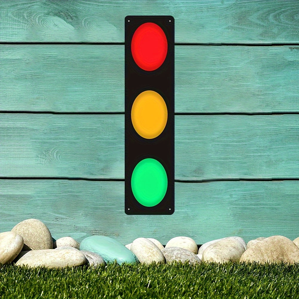 2D Flat Vintage Traffic Light Wall Decor, Red Yellow Green Signal Light, No Wiring Required, Heavy Duty Metal Structure Indoor Outdoor Decoration, Traffic Sign Ornament for Home Office Cafe Party, Halloween Christmas Festival Decor
