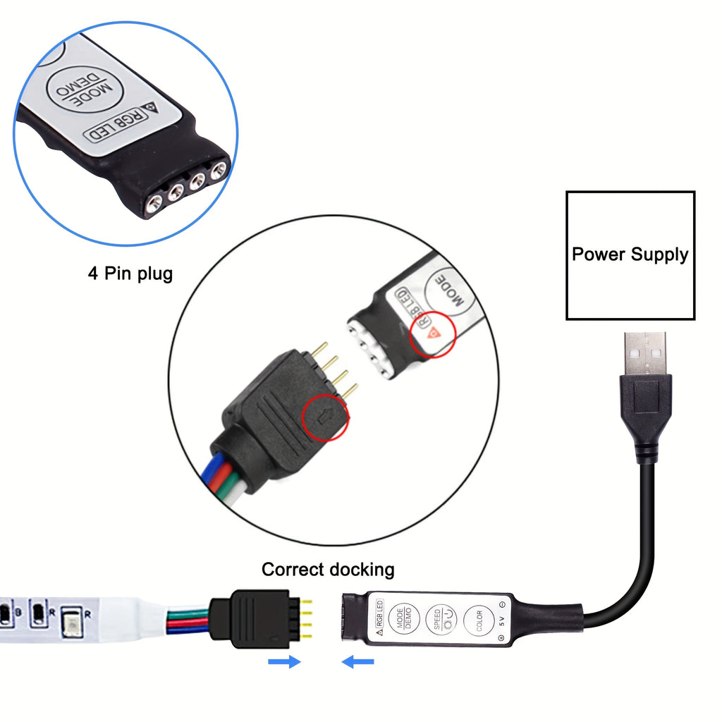 LED灯带 196.85英寸/393.7英寸/590.55英寸，45颗LED每米，USB供电，3键控制，静态与动态模式，卧室、天花板、派对氛围装饰照明，便捷安装