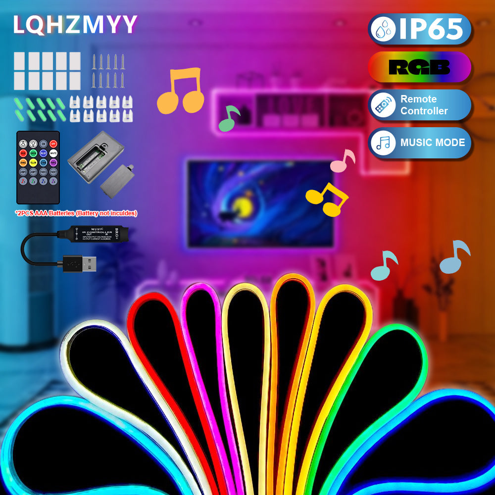 LQHZMYY 多色RGB霓虹灯带 | 柔性灯绳，带20键音乐遥控器，灯光可随音乐律动 亮度可调，供电，适用于电视背光、梳妆台、橱柜、圣诞装饰（39.37英寸/78.74英寸/118.11英寸/157.48英寸/196.85英寸）