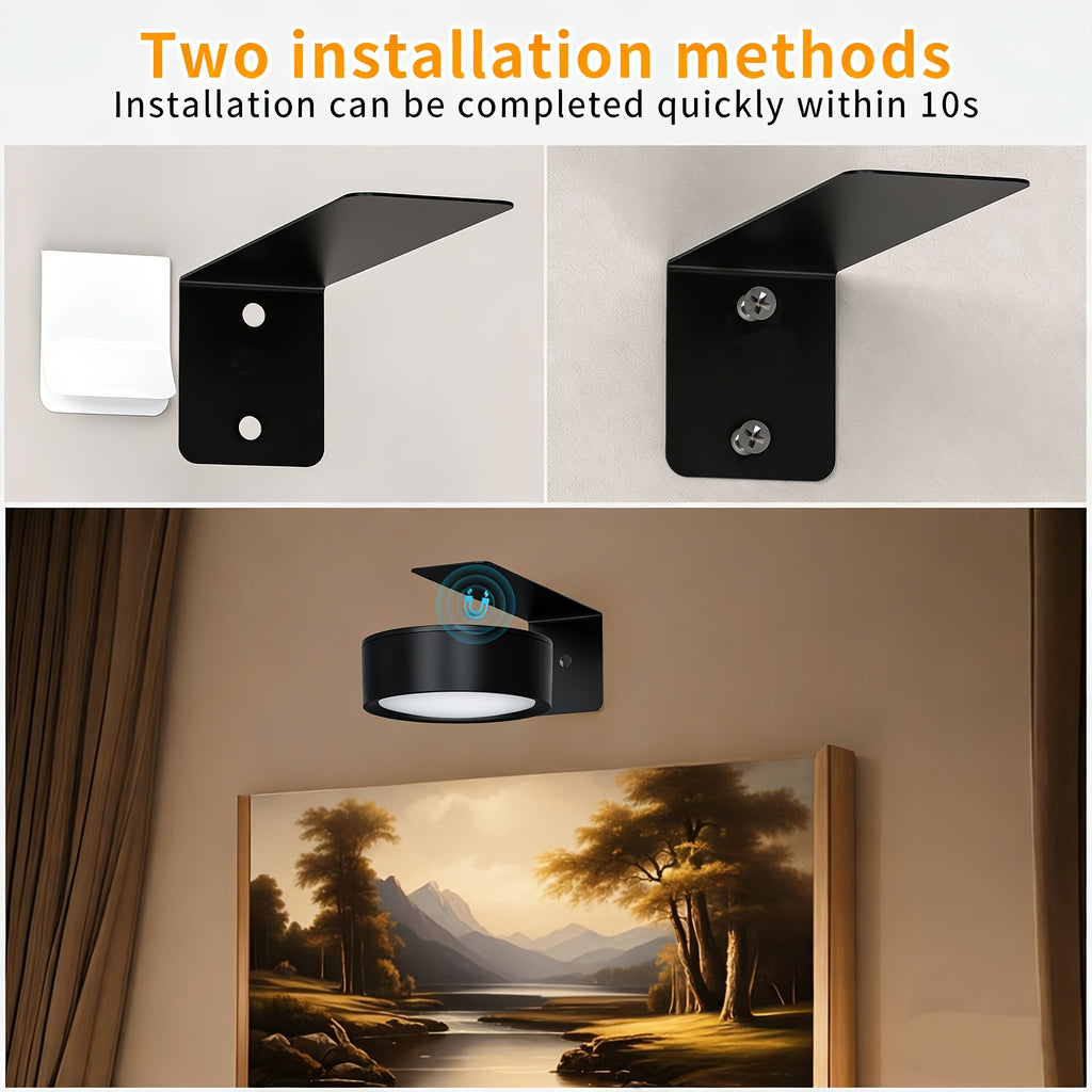 3Pcs Gold Magnetic LED Picture Light, Battery Powered Wireless Wall Lamp, Remote Control Dimmable Timing, 3 Lighting Modes, Art Spotlight for Photo Frame Gallery Decoration