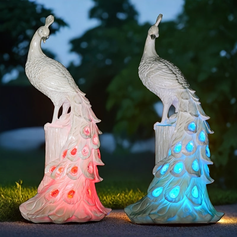 1pc Resin Craft Colorful Solar Light, White Peacock, 7-Color Slow Flashing Light Effect, Suitable for Garden, Courtyard, Lawn, Pond, Balcony, Porch, Christmas New Year Decoration, Gift for Friends