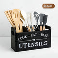 3 Compartment Rustic Wooden Kitchen Utensil Rack, Countertop & Wall Mount Kitchen Storage Organizer, Kitchen Accessories Holder for Fork Spoon Cooking Tools, Multifunctional Kitchen Organizer