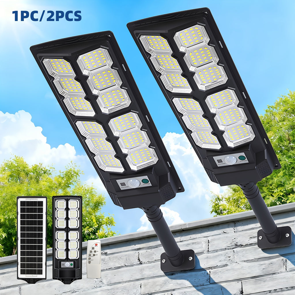 1pc/2pcs - Outdoor Solar LED Floodlight, Outdoor Solar Street Light, Dusk-to-Dawn, 13000 Lumens Brightness, Solar Wall Mount Light with Motion Sensor and Remote Control, Perfect for Courtyard, Parking Lot, Warehouse or Driveway.