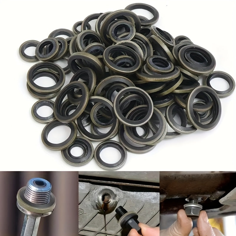 130-Piece Oil Drain Plug Gasket Set for Automotive - Includes Drain Bolt Washers, Rubber Gaskets & Replacement Seals in Sizes M6, M8, M10, M12, M14 & M16