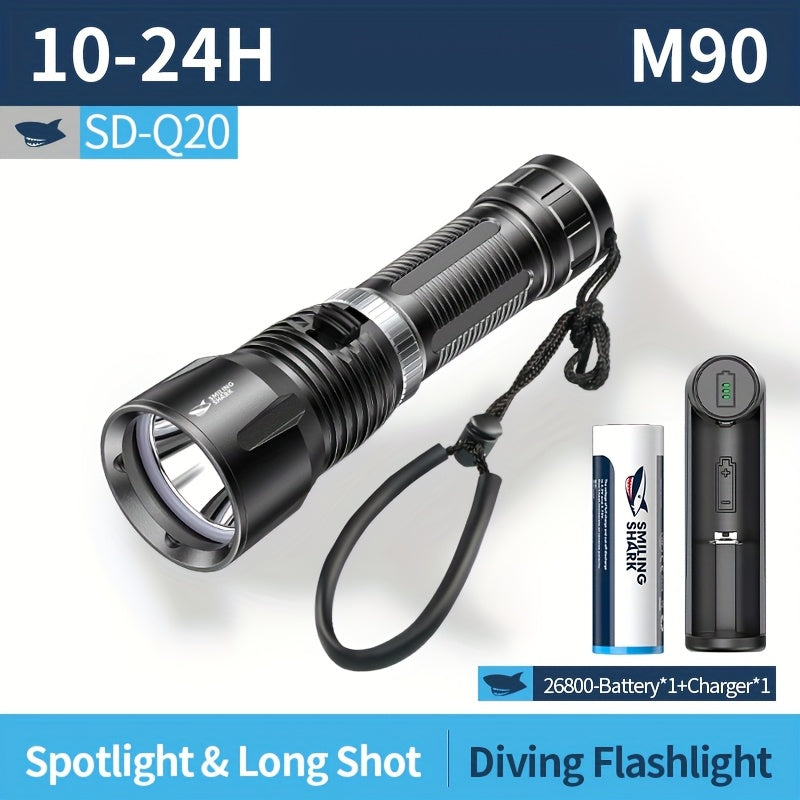 Smiling Shark Rechargeable High Lumen Diving Flashlight, LED High Power Dimmable Ultra Bright Rechargeable Light, for Diving & Night Lighting, Perfect for New Year Christmas Gifts