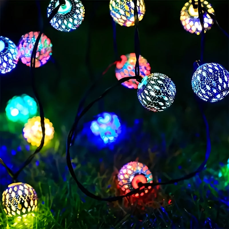 1 套，摩洛哥球串灯（4.92 英尺 10LED/9.84 英尺 20 LED），金属球体，电池供电-不包括电池，适合婚礼派对、生日、圣诞节、家居卧室装饰、节日配件