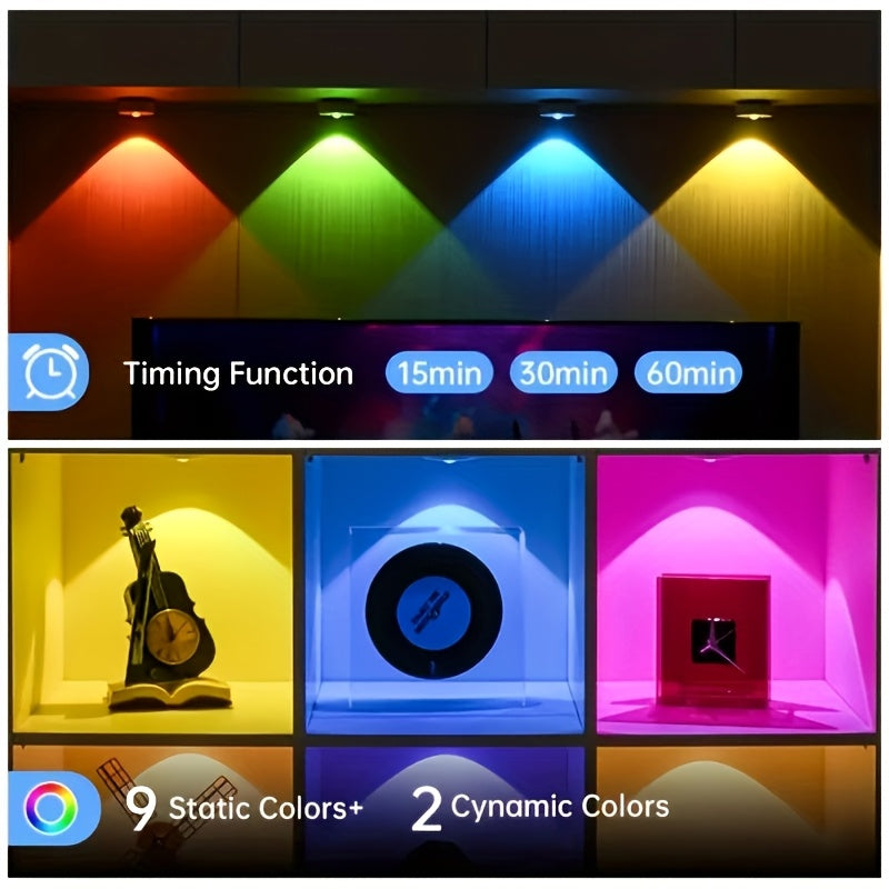 3个可充电RGB LED 橱柜灯带遥控器，亮度可调，USB可充电，USB接口、USB灯具灯饰，12种颜色模式，动态照明效果，定时功能，适用于橱柜、衣柜、家居装饰和办公室